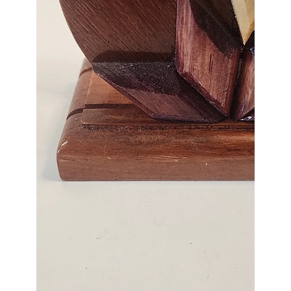 Handcrafted Tri-Colored Intarsia Wooden Napkin Holder  Abstract Floral Design